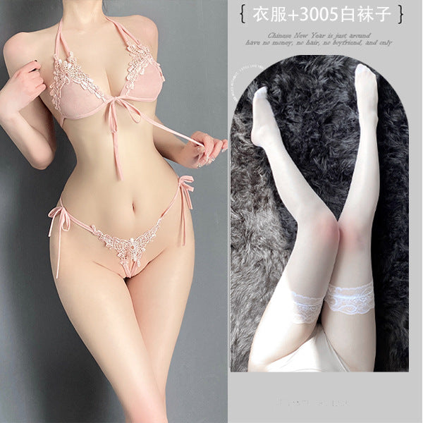 Image of plus size chubby girl gospel pure lust hot stimulating erotic underwear sexy lace three-point set Valentine's Day gift